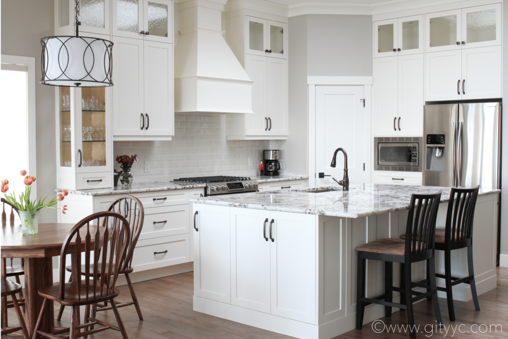 Sheri Brunea of Get It Together uses a Bevelled Subway Tile in this Fabulous Kitchen Design