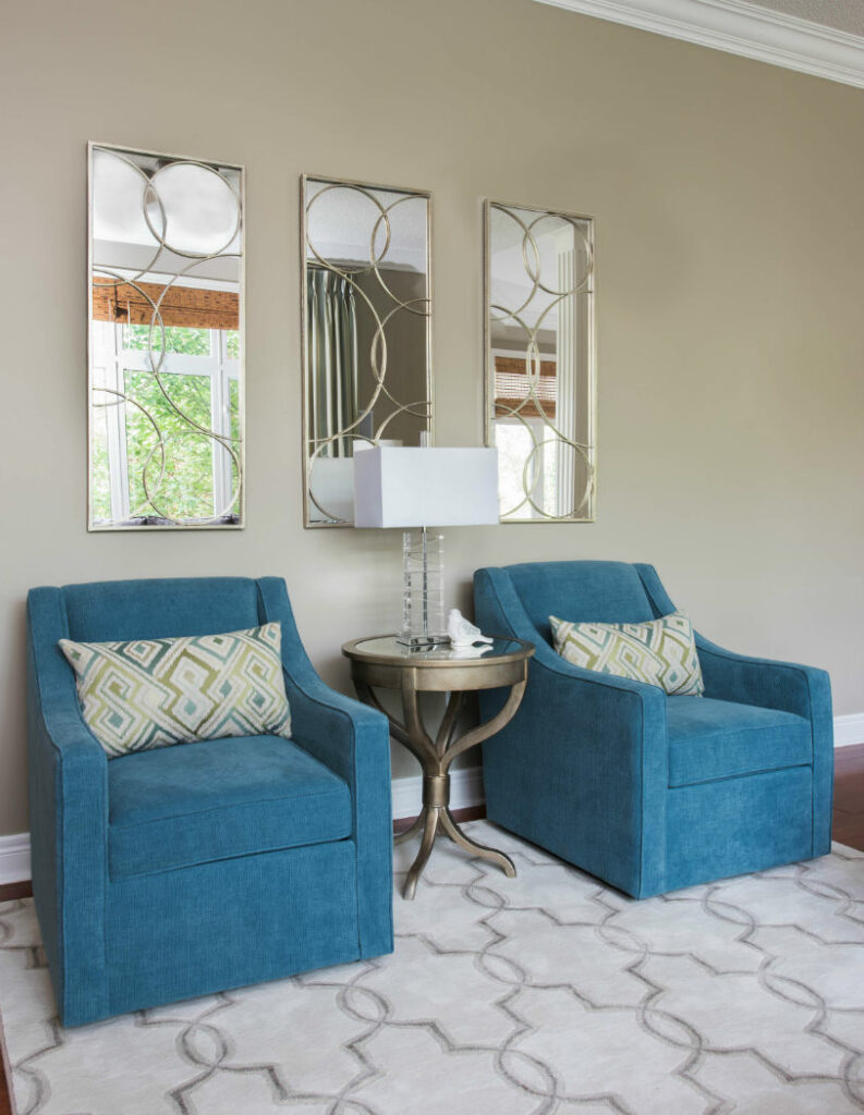 Two Blue Arm Chairs With Accent Pillows Ontario Interior Design