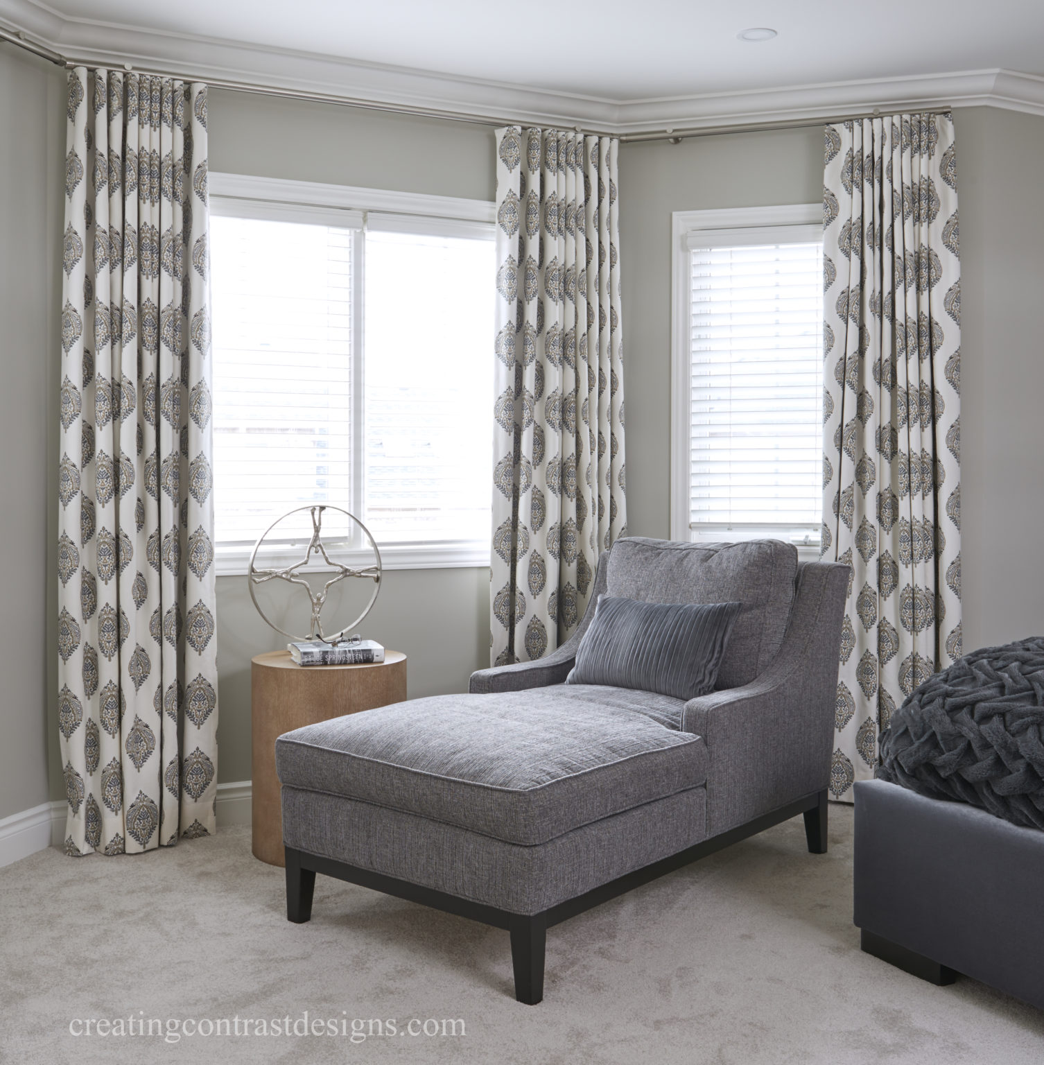 Revere Pewter Transformed This Master Bedroom Claire Jefford   Master Bedroom Grey Chaise Lounge With Ripple Fold Drapery And Light Carpet Floors 1506x1536 