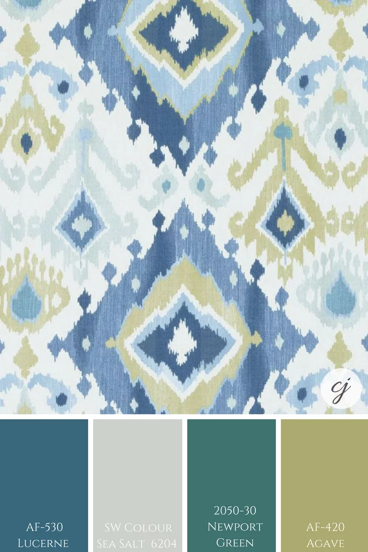 Sea Salt by Sherwin Williams paired with Benjamin Moore's: Lucerne; Newport Green & Agave