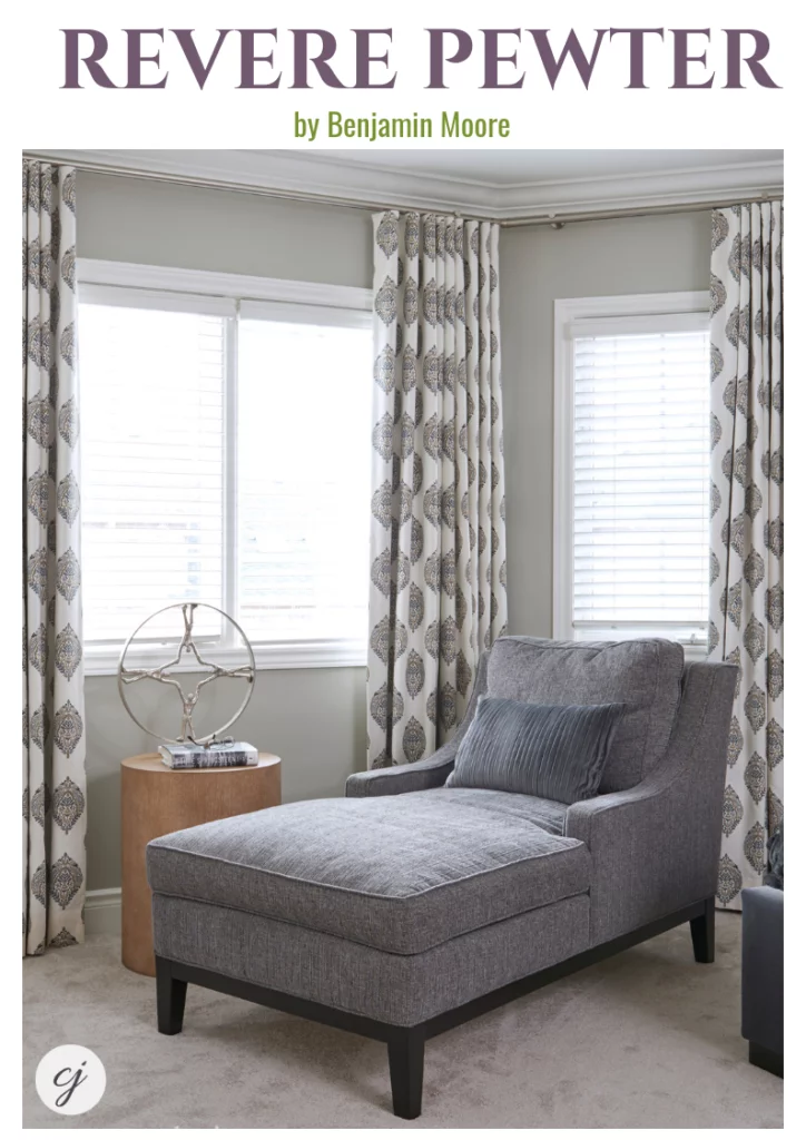 Revere Pewter by Benjamin Moore with custom drapery