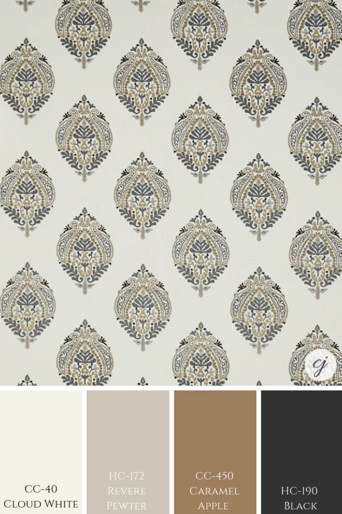 Revere Pewter by Benjamin Moore with custom fabric