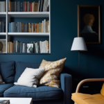 Farrow And Ball Hague Blue Living Room With Library