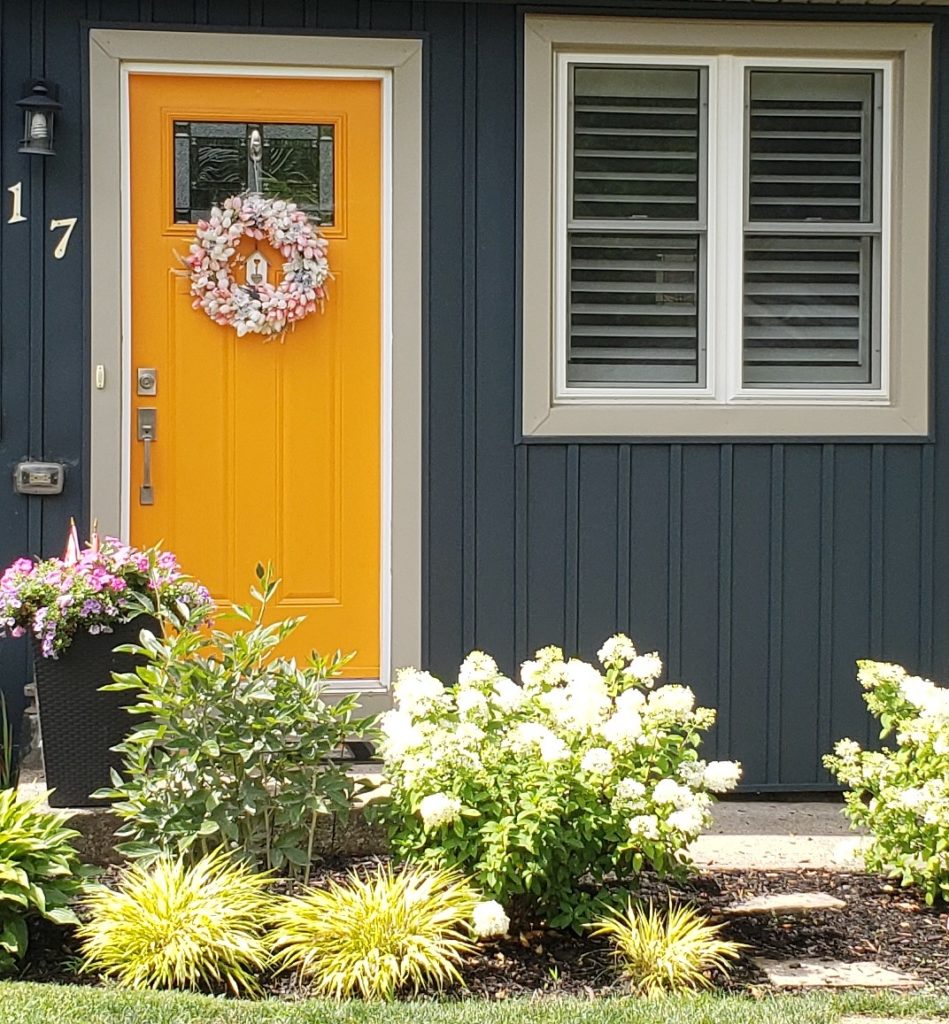 Blue House Yellow Front Door Closer Golden Nugget And Gentlemans Gray