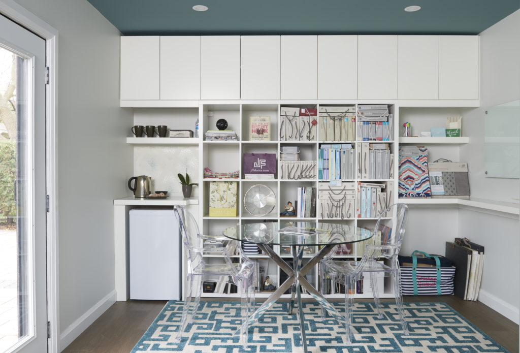 Interior Design Studio Claire Jefford With Ikea Kallax And Agean Teal Ceiling