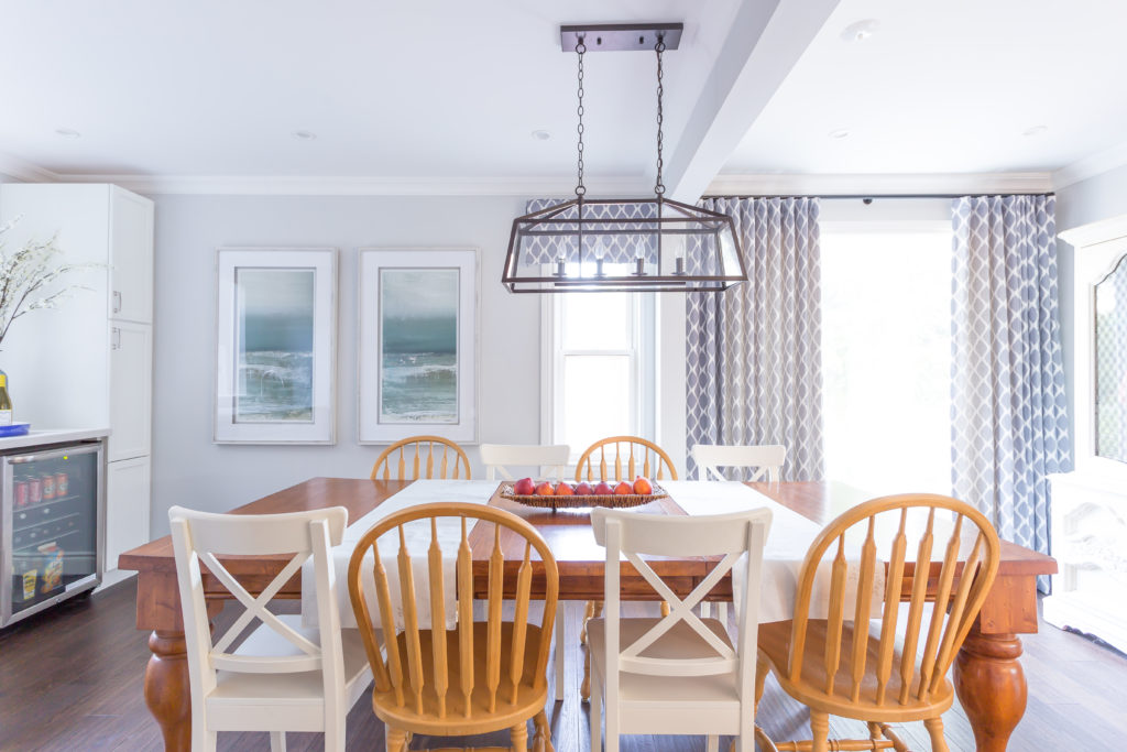 Dining Room Blue And White With Hardwood Floors