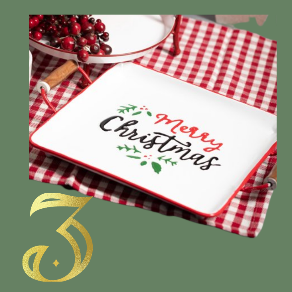 3 Merry Christmas Tray Red And Green