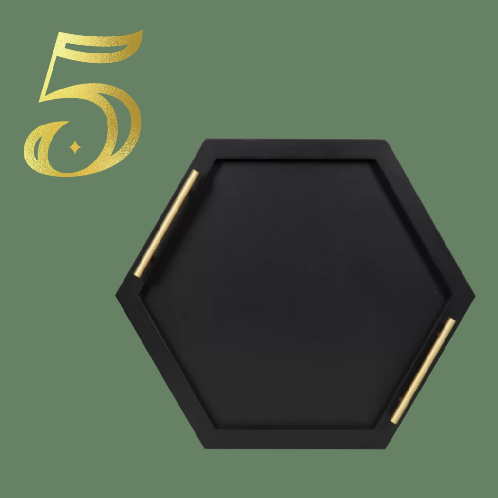 5 Black Hexagon Tray Gold Handles