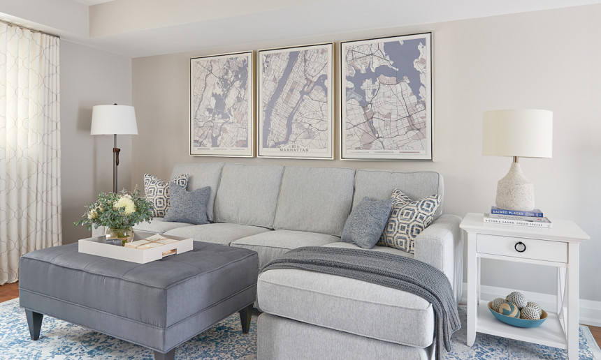 neutral-living-room-gray-sectional-with-chaise-blue-accessories-framed-canvas-new-york