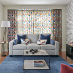 Pale Oak Benjamin Moore Living Room Colorful Drapery Blue Rug Beige Sofa 1