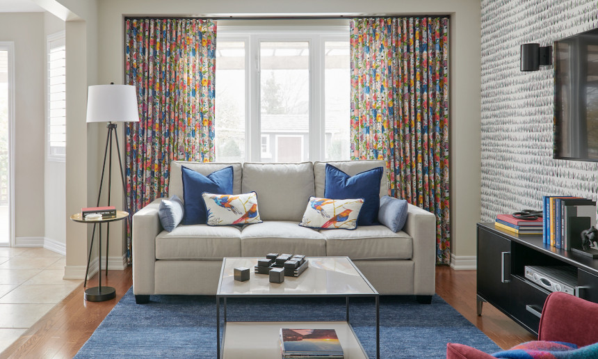 pale-oak-benjamin-moore-paint-living-room-gray-sofa-blue-rug-ripplefold-drapery-bold-colors