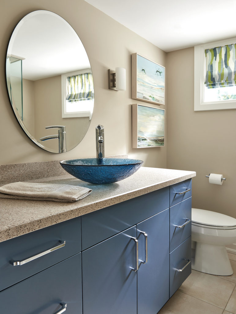 Van Deusen Blue Bathroom Vanity With Blue Glass Vessel Sink