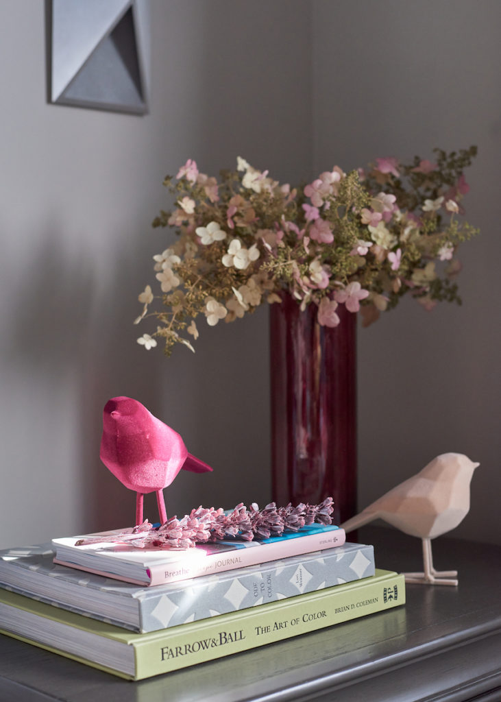 Bedside Table Principal Bedroom Vignette With Books Birds Dried Florals