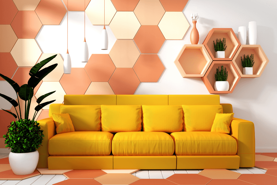 geometric shelfs, hexagon shelves, mid century modern