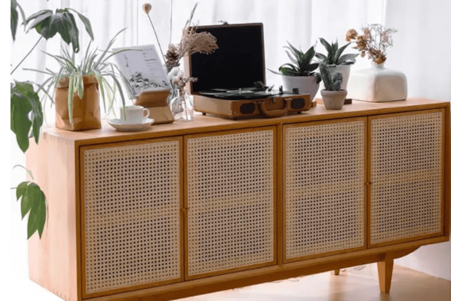 cane panelled credenza, mcm credenza,mcm, mid century modern, sideboard 