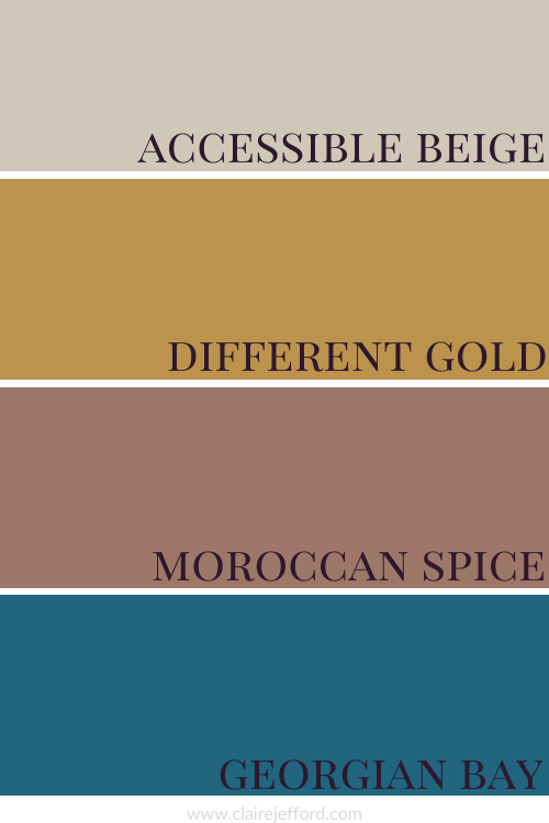 Accessible Beige, Different Gold, Moroccan Spice, Georgian Bay Blog Graphic 500 X 750