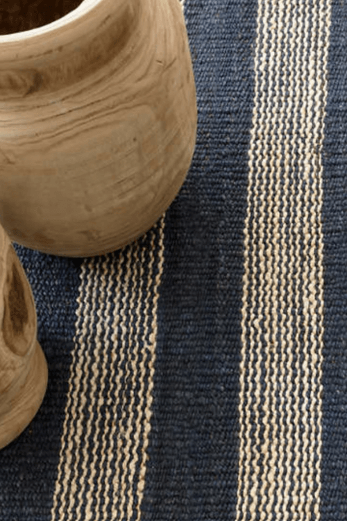 Blue Striped Jute Rug