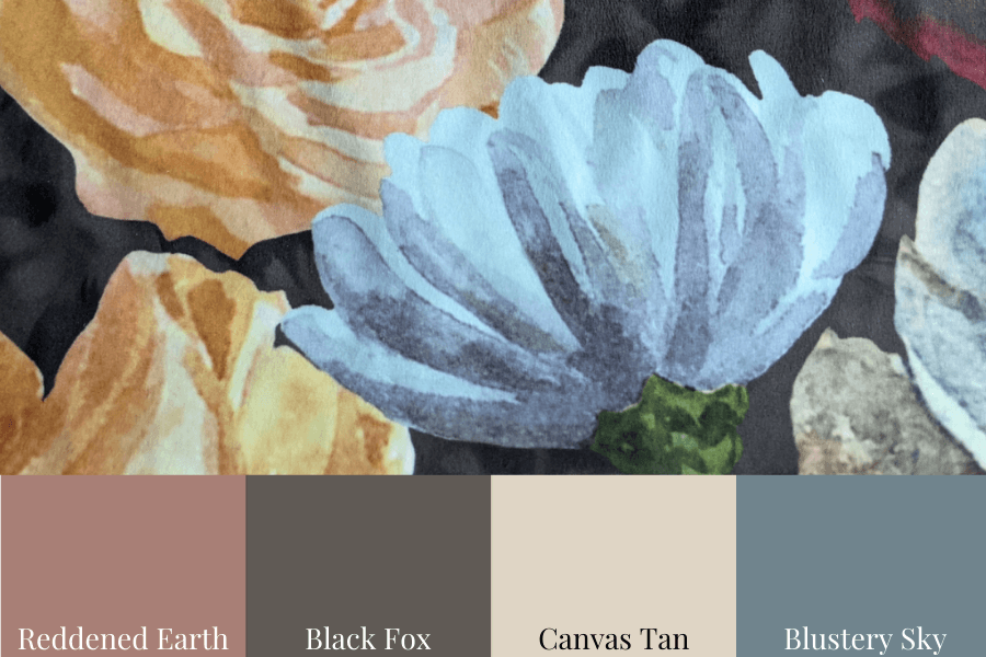 Sherwin Williams Canvas Tan, Reddened Earth, Black Fox, Blustery Sky