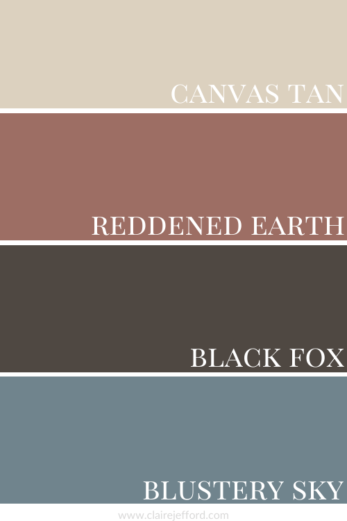 Canvas Tan, Reddened Earth, Black Fox, Blustery Sky, Sherwin Williams
