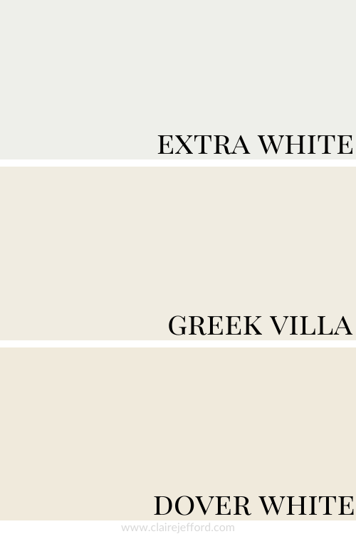 Extra White, Greek Villa, Dover White, white paint trim, Sherwin Williams