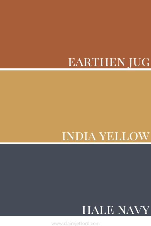 Earthen Jug, India Yellow, Hale Navy Sherwin Williams, Farrow and Ball, Benjamin Moore