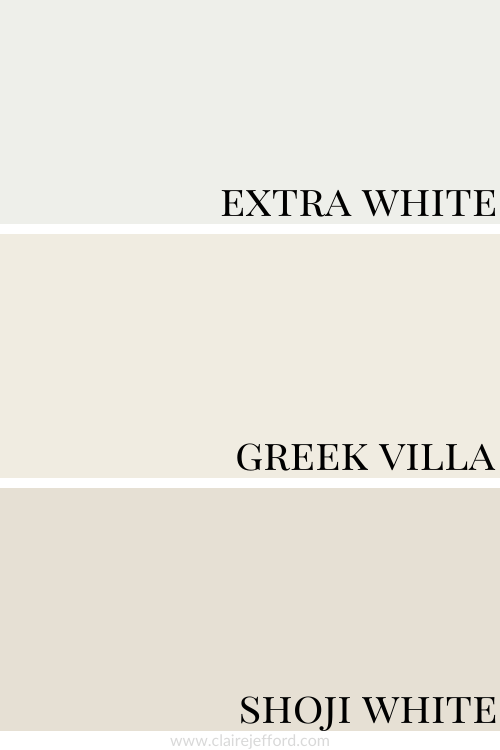 Extra White, Green Villa, Shoji White, white trim, sherwin williams