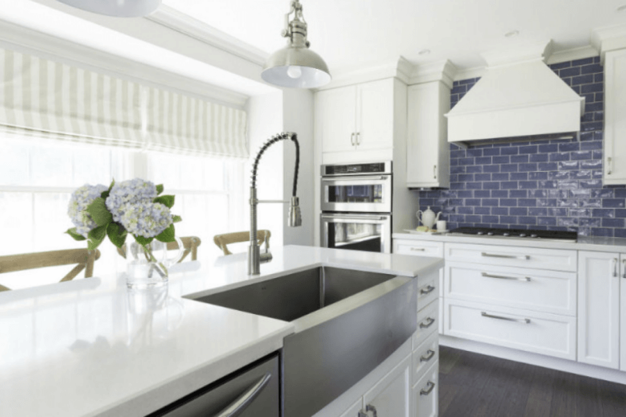 Striped Roman Blind, Coastal Kitchen Design