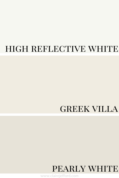High Reflective White, Greek Villa And Pearly White, white paint trim, sherwin williams