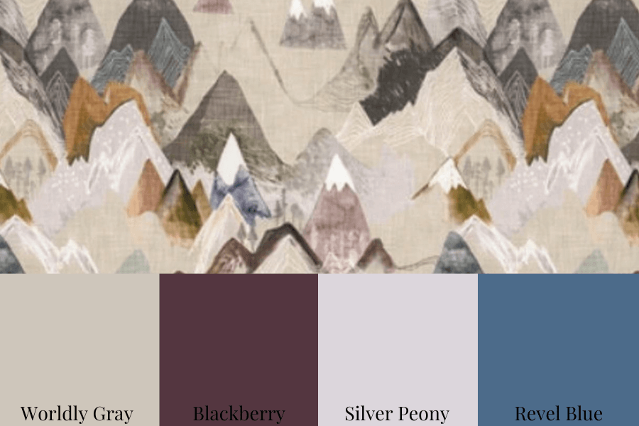 Worldly Gray, Blackberry, Silver Peony, Revel Blue