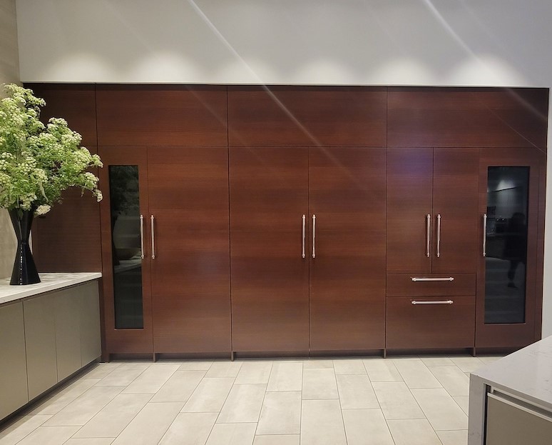 Side By Side Paneled Fridge Doors Natural Looking Wood Wine Columns 1