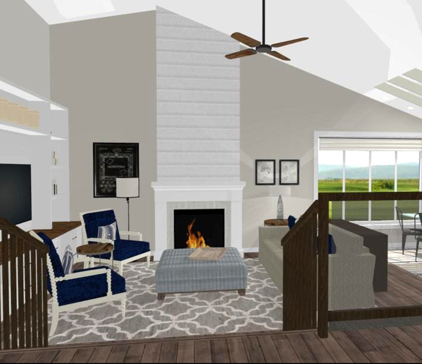 Render Image 2 Shiplap Fireplace Slanted Ceilings