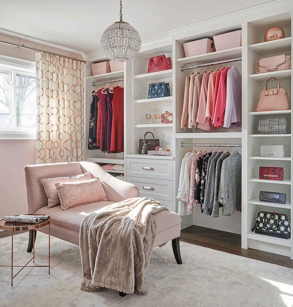 White Custom Closet Design Clothing Organization Open Shelving Chantilly Lace Benjamin Moore