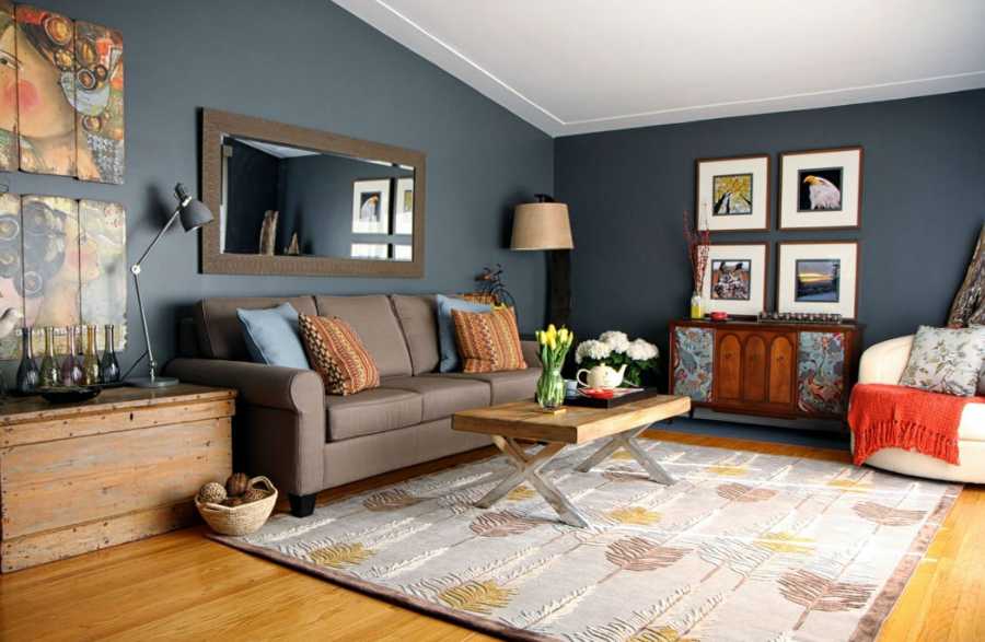 Jpeg Optimizer Copy Of Living Room With Area Rug And Blue Walls And Grey Sofa And Contemporary Coffee Table And Gallery Walls