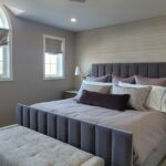 Purple Upholstered Bed Pillows Nightstands Wall Sconces