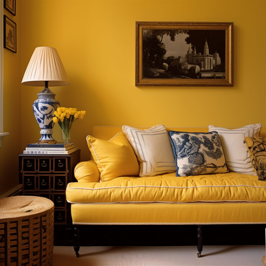 Farrow And Ball India Yellow Living Room With Yellow Sofa 1