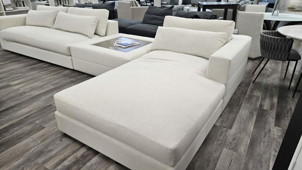 Long Chaise Couch With Ottoman and coffee table
