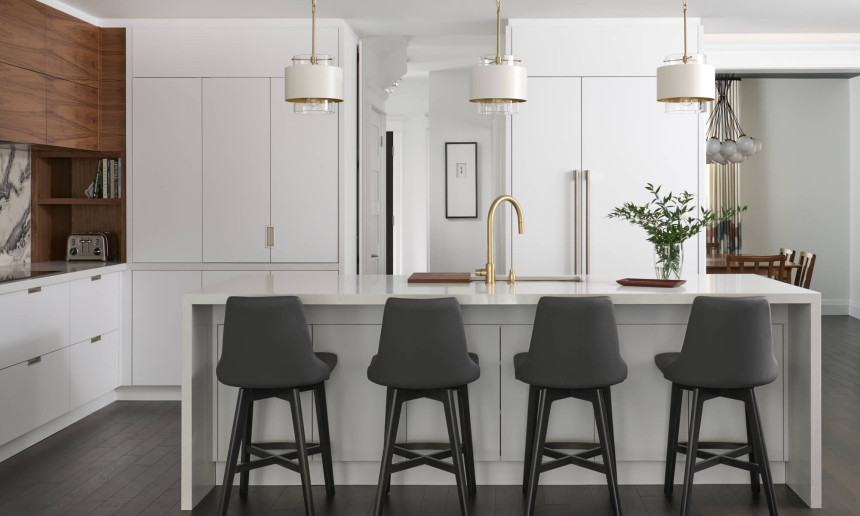 white-kitchen-white-pendants-quartz-island-dark-gray-stools