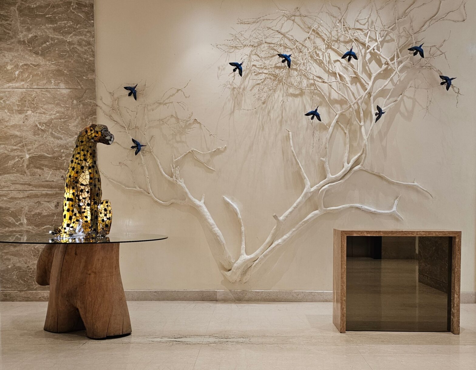 Jpeg Optimizer Cheetah Glass White Branch Accent Wall Blue Birds