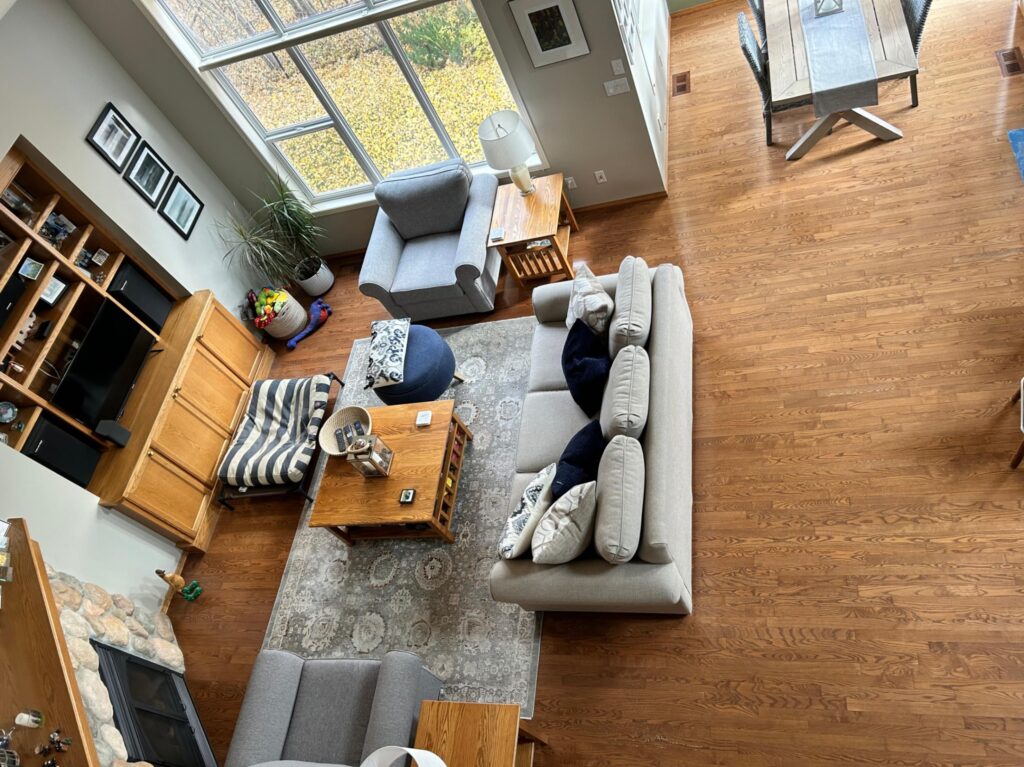 Revere Pewter Walls Wooden Floor Living Room