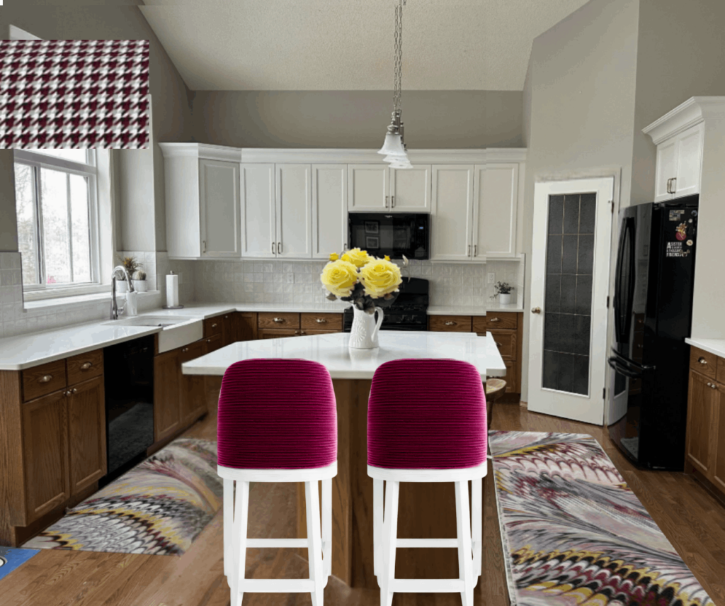 White Dove Kitchen Revere Pewter Walls Burgundy Stools