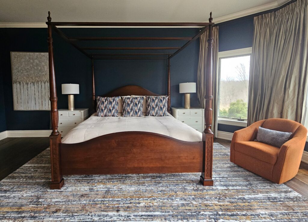 1 Afterdark Blue Bedroom Four Poster Bed Cloud White Night Stands