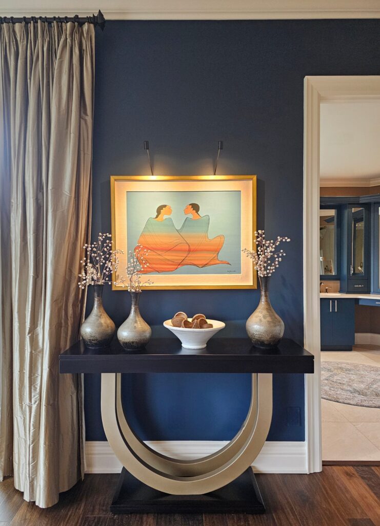 After Bedroom Artwork Dark Blue Walls Sofa Table