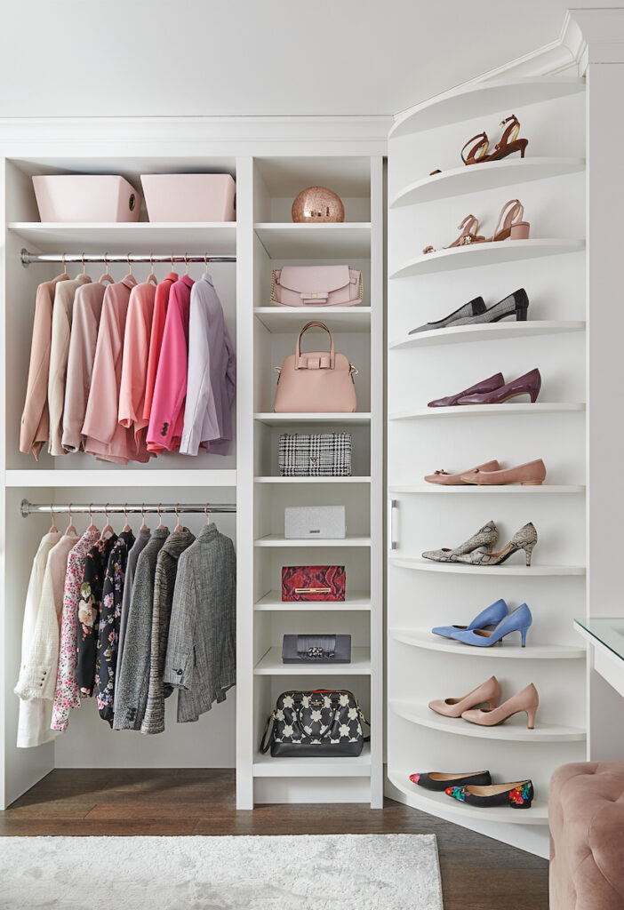 Copy Of White Custom Closet Design Clothes Organization Spinnig Shoe Rack Chantilly Lace Benjamin Moore