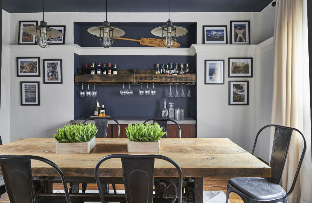 Dining Room Industrial Lighting And Benjamin Moore Hale Navy Painted Niche